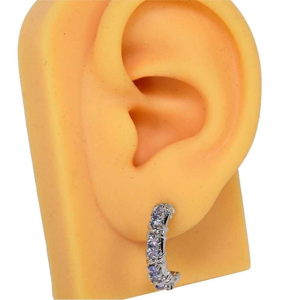 Stunning Natural Blue Violet Tanzanite Hoop Earrings in 925 Sterling Silver